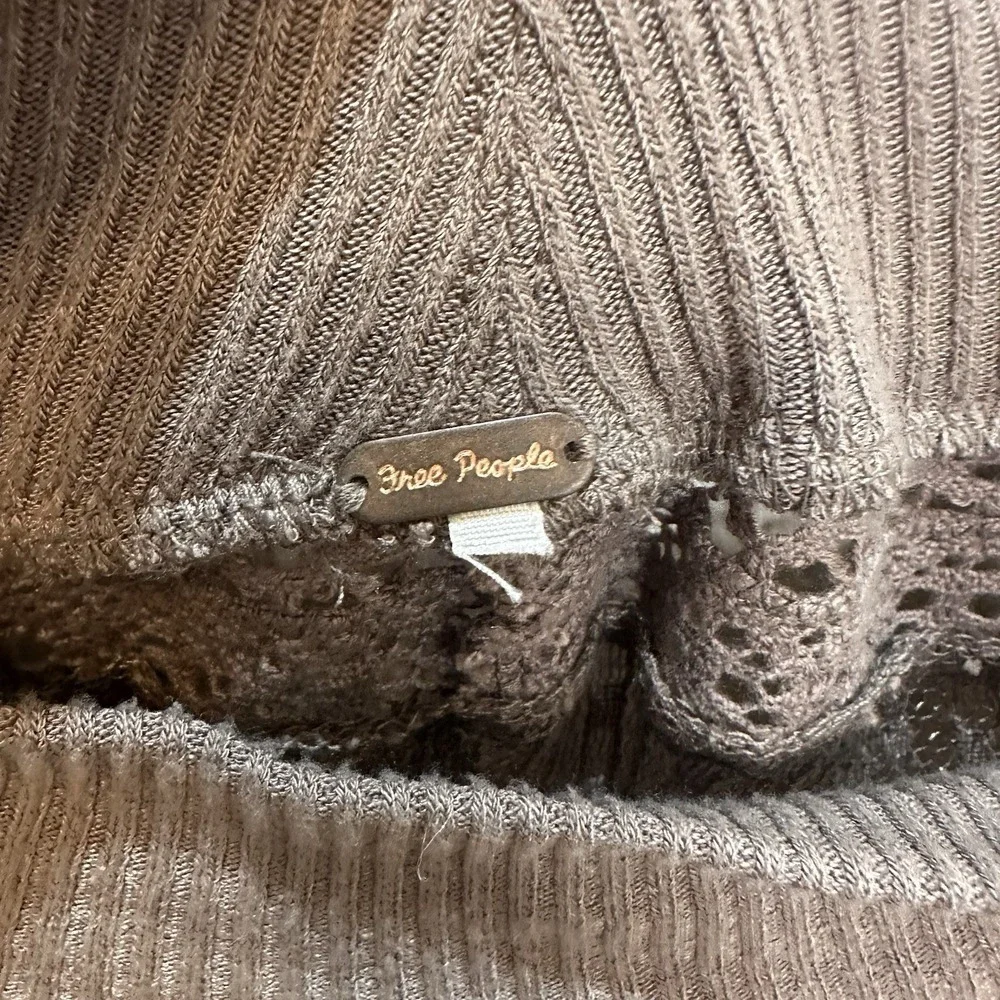 Free People Spring Valley Thermal Top Taupe Lace Waffle Knit S Boho Casual Comfy